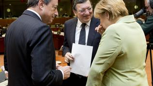 Mario Draghi, Jose Manuel Barroso, Angela Merkel