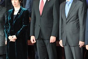 The new EU president Herman van Rompuy with the new foreign minister of the EU baroness Ashton and behind them the Bulgarian prime minister Boyko Borisov | photo: Audiovisual service