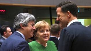 Mario Centeno, Angela Merkel, Mark Rutte